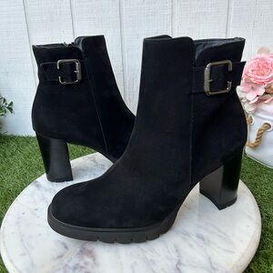 Paul Green "Selma" Lug Sole Booties made with black suede leather nubuck US9  3”